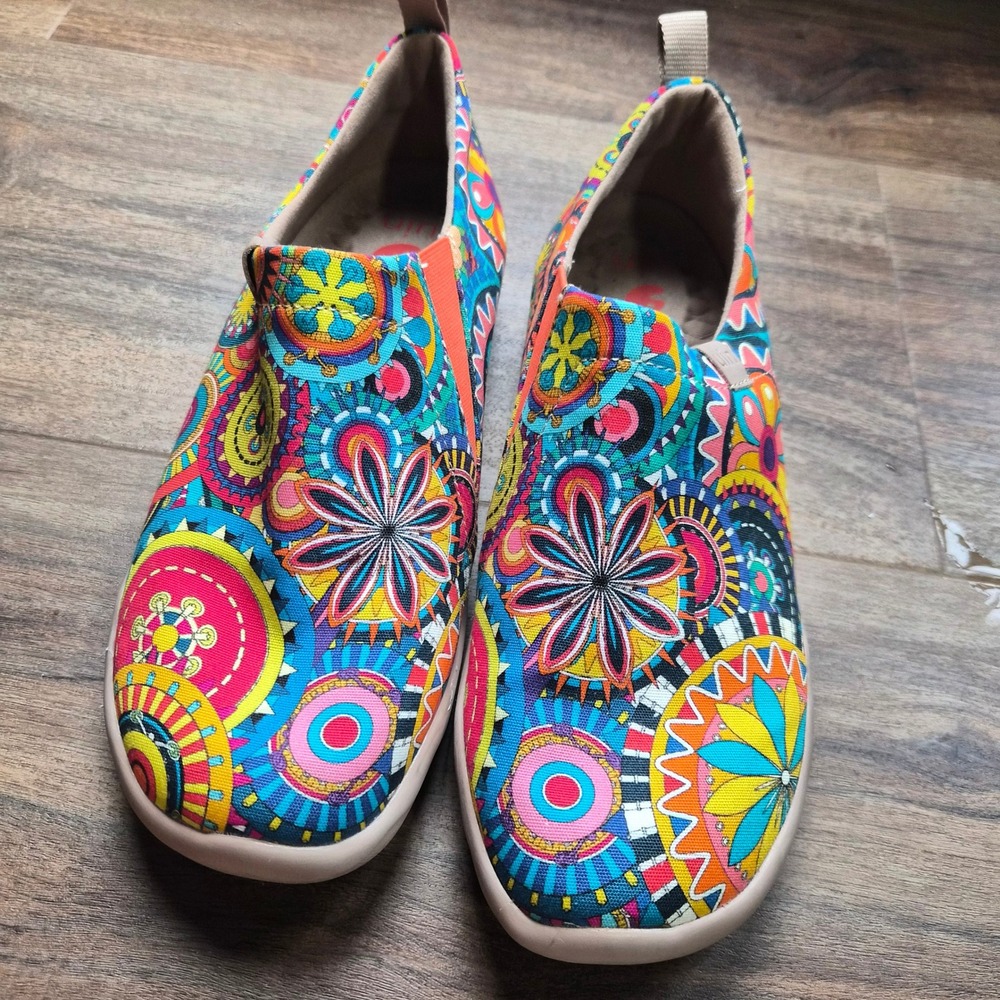 UIN Toledo Art Shoes Womens 9 Multicolor Psychedelic Mandala Slip On Loafer Boho